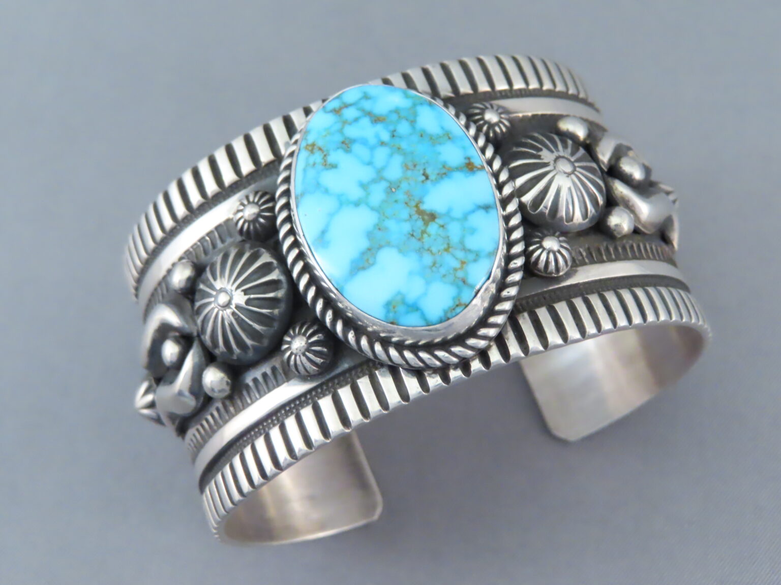 Albert Jake Kingman Turquoise Sterling Silver Bracelet - Turquoise Cuff