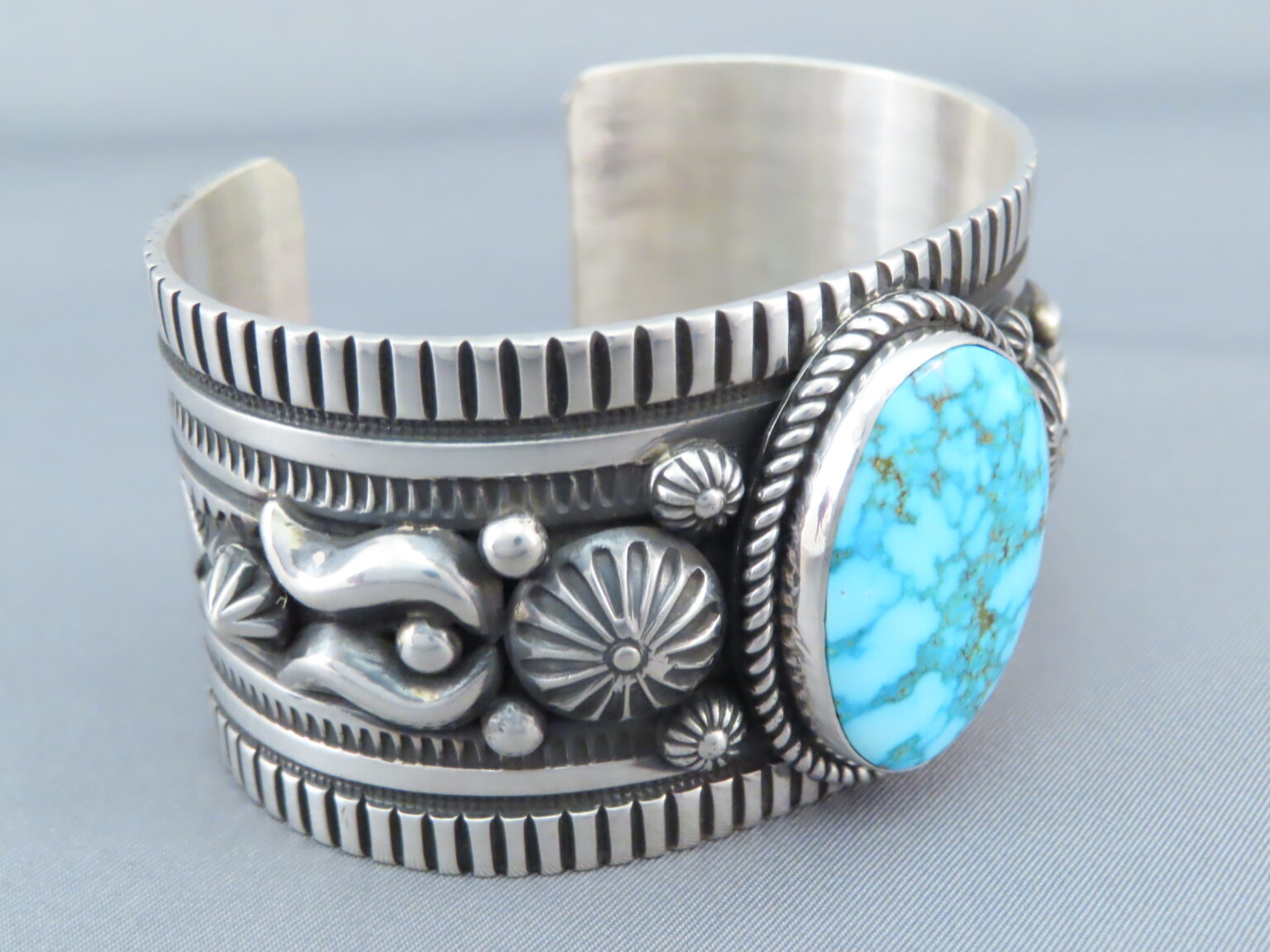 Albert Jake Kingman Turquoise Sterling Silver Bracelet - Turquoise Cuff