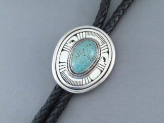 Sterling Silver Bolo Tie with Nevada Blue Turquoise by Native American (Navajo) jewelry artist, Leonard Nez $1,495- FOR SALE