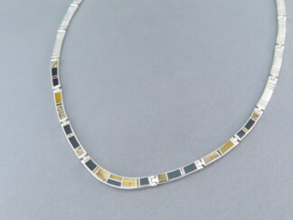 Sterling Silver Necklace with Multi-Stone Inlay