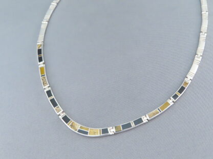 Sterling Silver Necklace with Multi-Stone Inlay