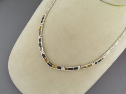 Sterling Silver Necklace with Multi-Stone Inlay