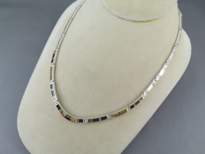 Sterling Silver Necklace with Multi-Stone Inlay