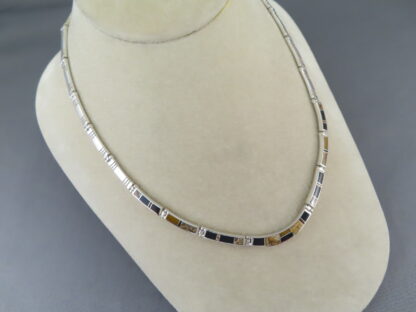 Sterling Silver Necklace with Multi-Stone Inlay