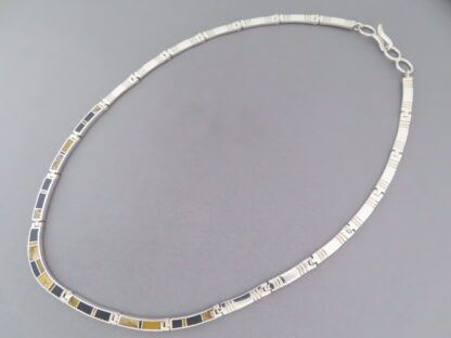 Sterling Silver Necklace with Multi-Stone Inlay