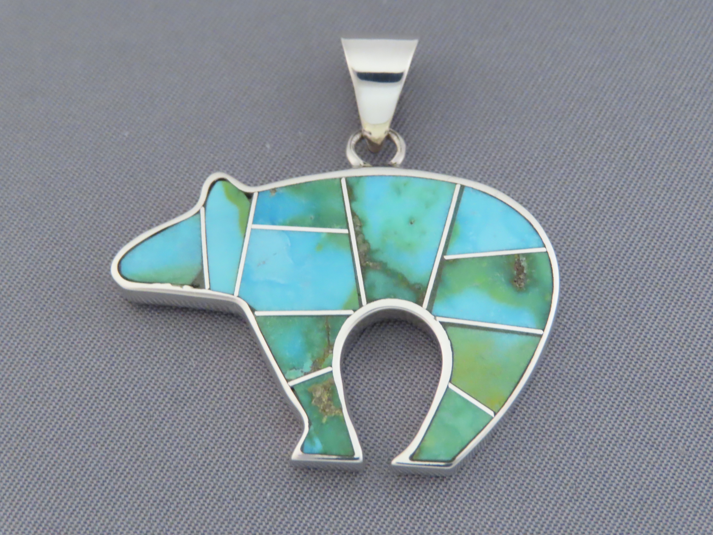 Turquoise Inlay Bear Pendant - Navajo Jewelry - Inlay BEAR Jewelry