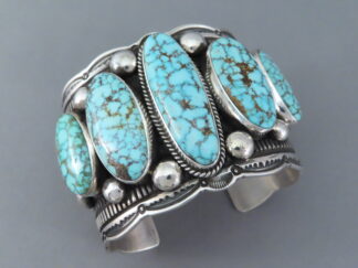 Kingman Turquoise Sterling Silver Cuff Bracelet by Guy Hoskie