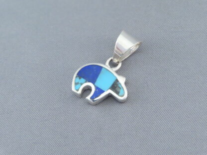 Turquoise & Lapis Inlay Bear Pendant (small)