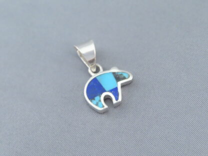 Turquoise & Lapis Inlay Bear Pendant (small)