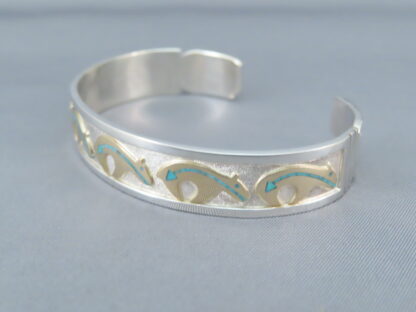 Robert Taylor Silver & Gold ‘Bear’ Bracelet with Turquoise Inlay