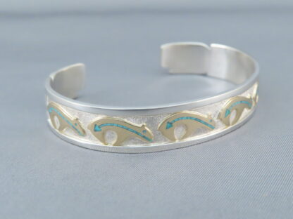 Robert Taylor Silver & Gold ‘Bear’ Bracelet with Turquoise Inlay