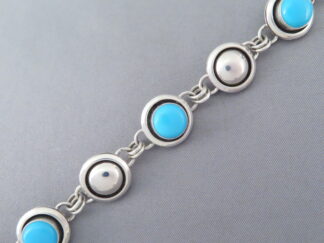 Shop Turquoise Bracelet - Sterling Silver & Sleeping Beauty Turquoise Link Bracelet by Navajo jeweler, Artie Yellowhorse $485- FOR SALE