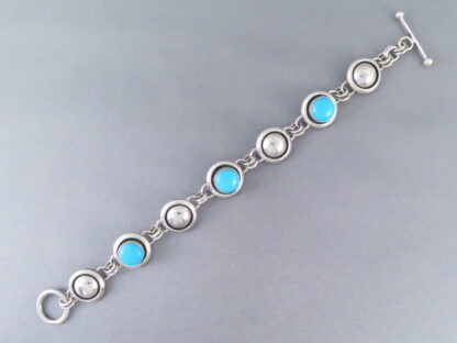 Sleeping Beauty Turquoise & Sterling Silver Link Bracelet by Artie Yellowhorse