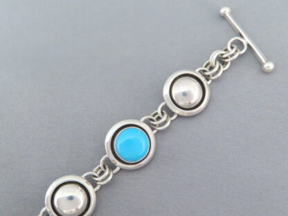 Sleeping Beauty Turquoise & Sterling Silver Link Bracelet by Artie Yellowhorse