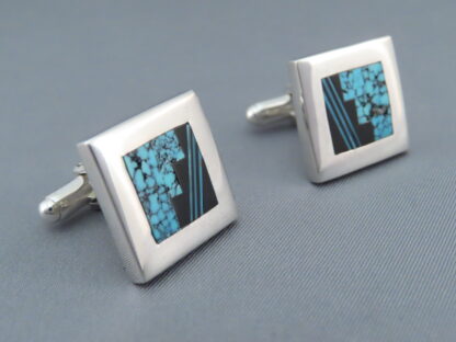 Cufflinks with Turquoise & Black Jade Inlay