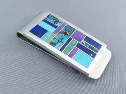 Inlaid Multi-Stone Money Clip