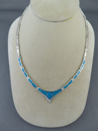 Sterling Silver & Turquoise Inlay Necklace - Navajo Jewelry - Turquoise ...