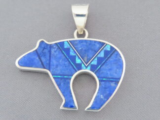 Inlaid Bear - Detailed Lapis & Opal Inlay Bear Pendant by Native American jeweler, Pete Chee FOR SALE $360-