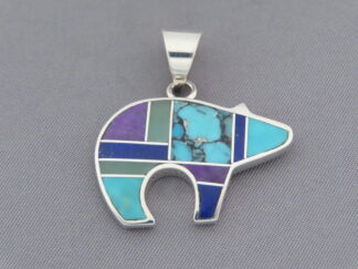 Inlaid Multi-Stone BEAR Pendant (mid-size)