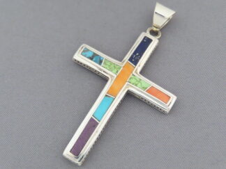 Buy Native American Jewelry - Larger Inlaid Multi-Color Cross Pendant by Navajo jeweler, Charles Willie FOR SALE $290-