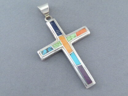 Inlaid Multi-Color Cross Pendant (Larger)