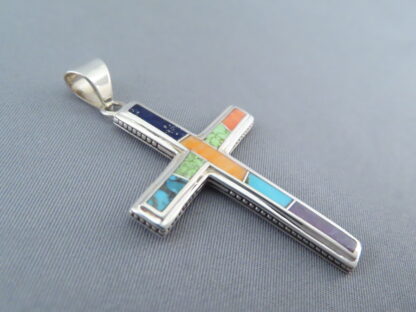 Inlaid Multi-Color Cross Pendant (Larger)