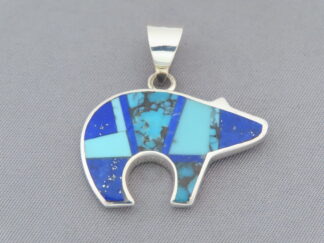 Turquoise & Lapis Inlay Bear Pendant (medium-sized)