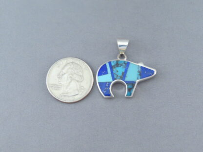 Turquoise & Lapis Inlay Bear Pendant (medium-sized)