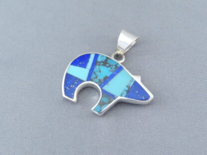 Turquoise & Lapis Inlay Bear Pendant (medium-sized)