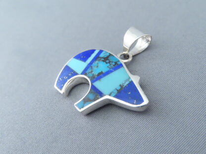 Turquoise & Lapis Inlay Bear Pendant (medium-sized)