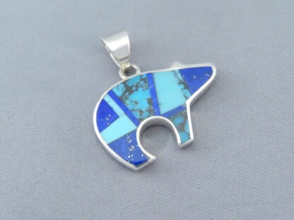 Turquoise & Lapis Inlay Bear Pendant (medium-sized)