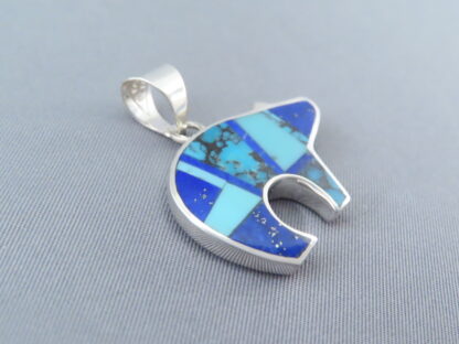 Turquoise & Lapis Inlay Bear Pendant (medium-sized)