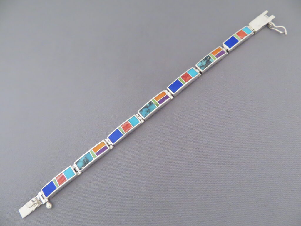 Inlaid Multi-Color Link Bracelet - Native American Inlay Jewelry