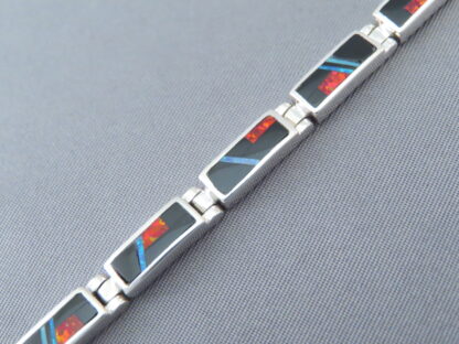 Multi-Stone Inlay Link Bracelet with Opal & Turquoise (Finer Detail)