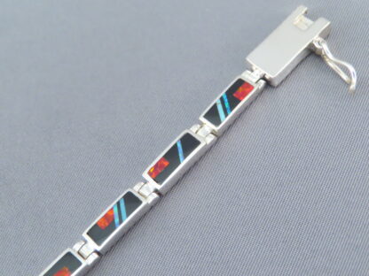 Multi-Stone Inlay Link Bracelet with Opal & Turquoise (Finer Detail)