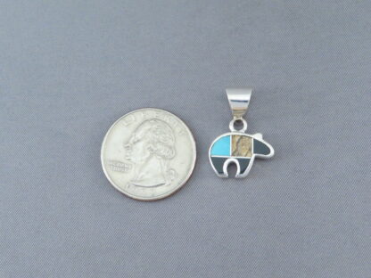 Multi-Stone with Turquoise Inlay Bear Pendant (small)