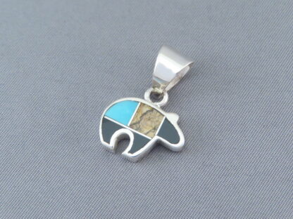 Multi-Stone with Turquoise Inlay Bear Pendant (small)