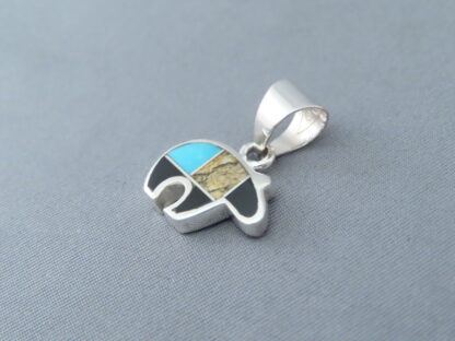 Multi-Stone with Turquoise Inlay Bear Pendant (small)