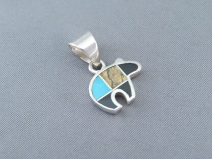 Multi-Stone with Turquoise Inlay Bear Pendant (small)