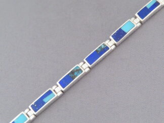 Buy Turquoise Jewelry - Dainty Turquoise & Lapis Inlay Link Bracelet by Native American jeweler, Tim Charlie FOR SALE $440-