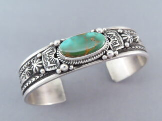 Cuff Bracelet with Royston Turquoise by Native American Navajo Indian jewelry artist, Happy Piasso $495- FOR SALE