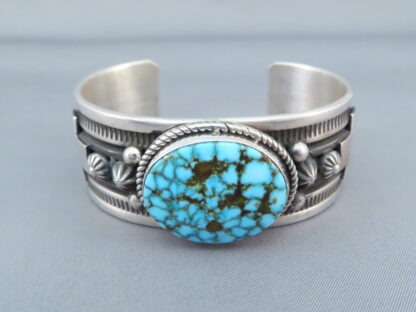 Kingman Turquoise Bracelet by Albert Jake with Crosses