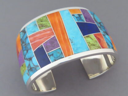 Inlaid Multi-Color Cuff Bracelet (Wide)