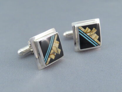 Finely Inlaid Multi-Stone with Turquoise Inlay Cufflinks