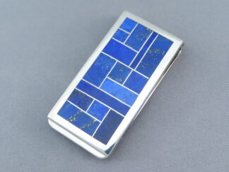 Buy Native American Jewelry - Lapis Inlay Money Clip by Navajo Indian jeweler, Peterson Chee $240- FOR SALE