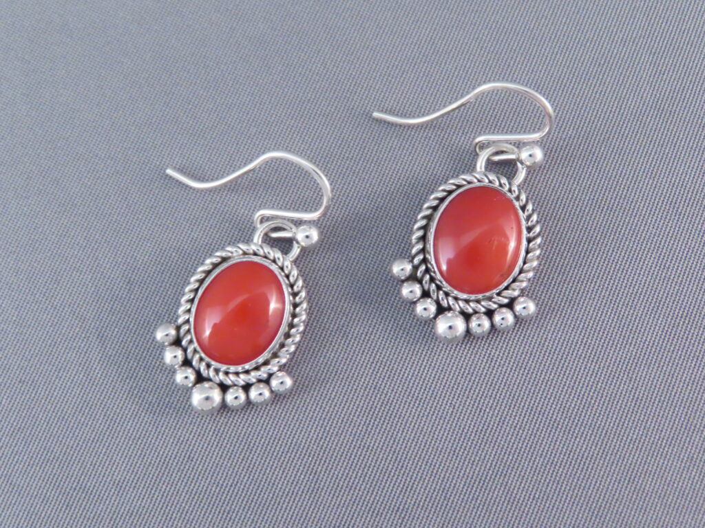 Coral Earrings by Artie Yellowhorse (Navajo) - Coral Earrings