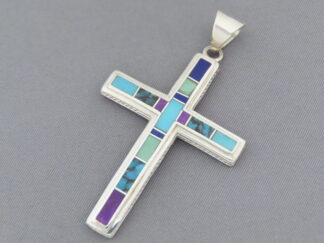 Inlaid Multi-Stone Cross Pendant (Large)