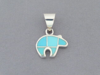 Turquoise Inlay Bear Pendant (small)