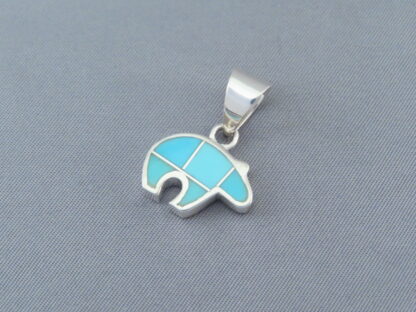 Turquoise Inlay Bear Pendant (small)