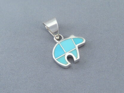 Turquoise Inlay Bear Pendant (small)